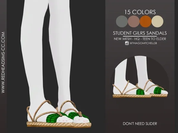 Alpha STUDENT GIRLS SANDALS by redheadsims - The Sims 4 custom content