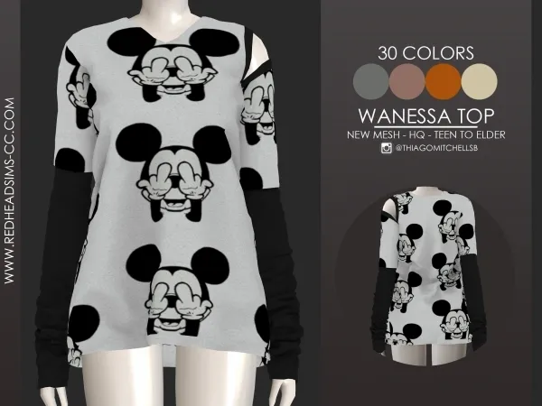 Alpha WANESSA TOP by redheadsims - The Sims 4 custom content