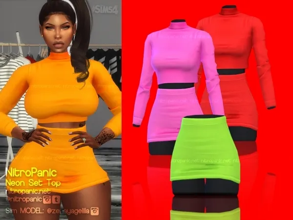 Alpha Neon Set (BOTTOM SKIRT) by nitropanic - The Sims 4 Custom Content