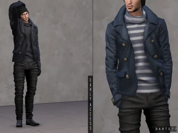 Alpha Navy Pea Coat by simsfinds - The Sims 4 Custom Content