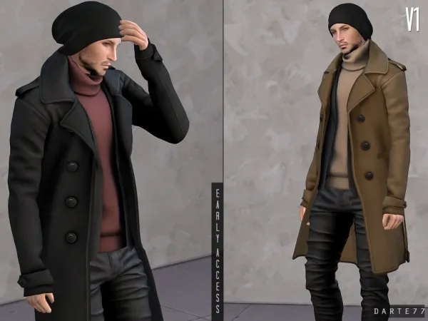 Alpha Double Breasted Long Coat V1 V2 by simsfinds - The Sims 4 Custom Content