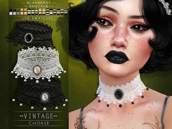 Alpha Blahberry Pancake Vintage Choker - The Sims 4 Custom Content