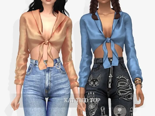 Alpha Kat Tied Top by grafity-cc - The Sims 4 Custom Content