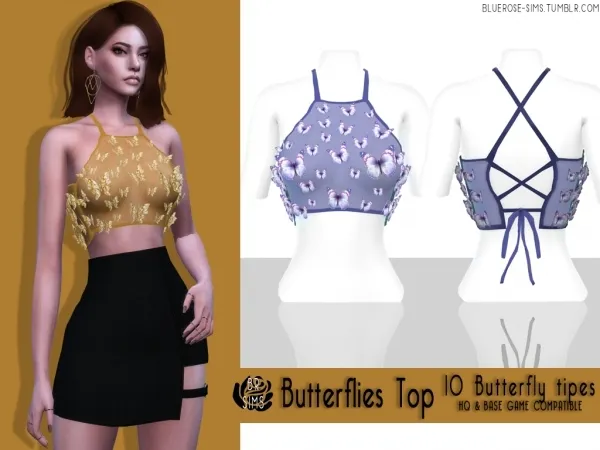 Alpha Butterflies Top - The Sims 4 Custom Content