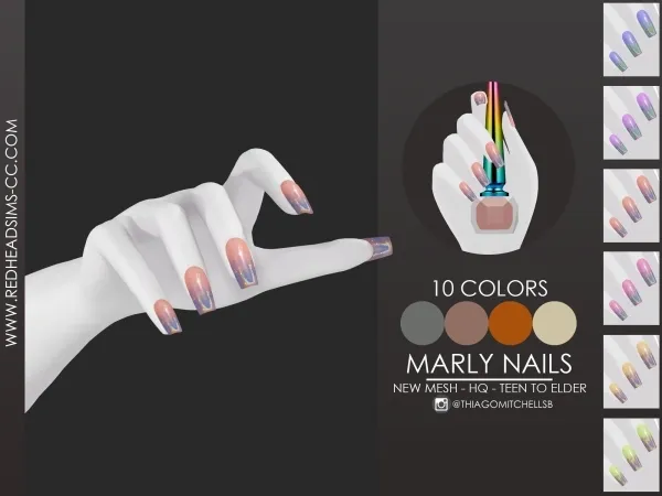 Alpha MARLY NAILS by redheadsims - The Sims 4 Custom Content