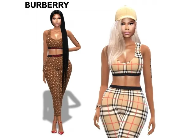 Alpha NICKI MINAJ BURBERRY Bra & Leggings by quen2n - The Sims 4 custom content