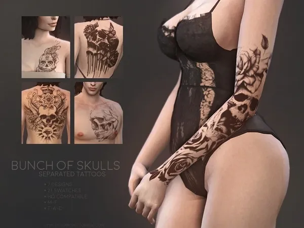 Mix Bunch of Skulls tattoos by thesimsresource - The Sims 4 Custom Content