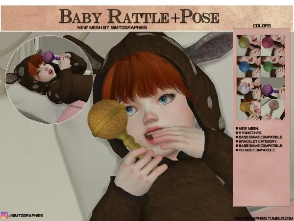 Alpha Baby Rattle (Acc Pose) by simtographies - The Sims 4 Custom Content