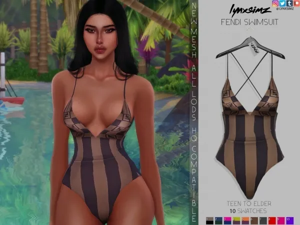 Alpha lynxsimz fendi swimsuit - The Sims 4 Custom Content