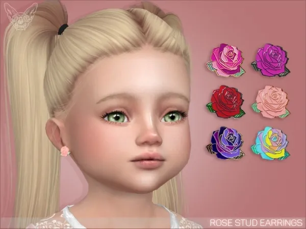Alpha Rose Stud Earrings For Toddlers by giuliettasims - The Sims 4 Custom Content
