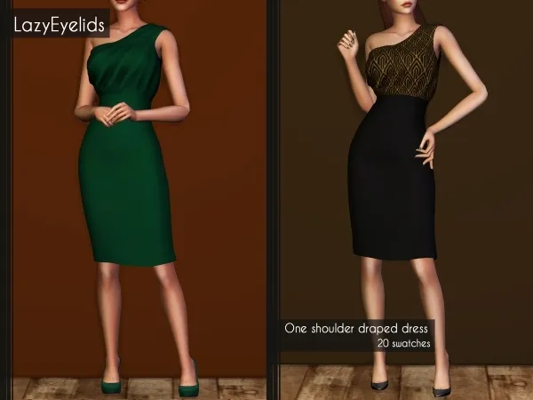 Alpha One shoulder draped dress by lazyeyelids - The Sims 4 Custom Content