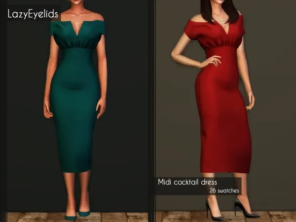 Alpha Midi cocktail dress by lazyeyelids - The Sims 4 Custom Content