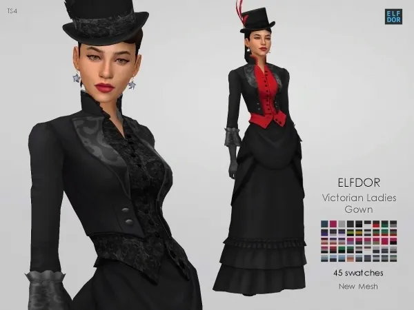 Maxis Match Victorian Ladies Gown Updated by elfdor - The Sims 4 Custom Content