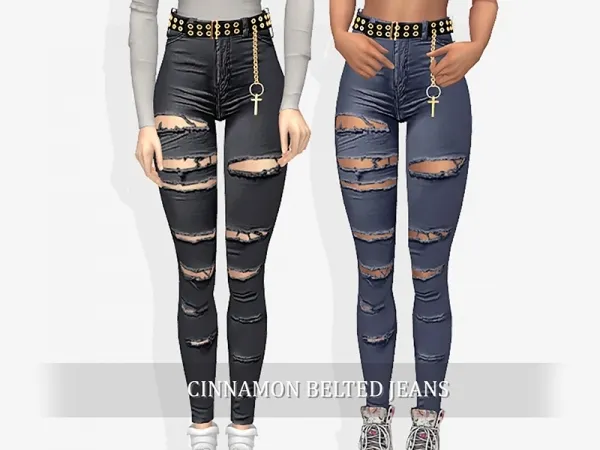 Alpha Cinnamon Belted Jeans by grafity-cc - The Sims 4 Custom Content