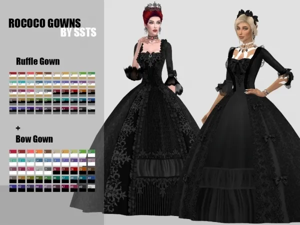 Alpha ROCOCO RUFFLE GOWN and ROCOCO BOW GOWN by SSTS - The Sims 4 Custom Content
