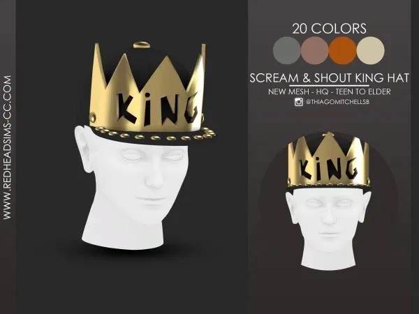 Maxis Match SCREAM SHOUT KING HAT MALE by redheadsims - The Sims 4 Custom Content