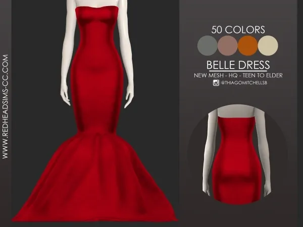 Alpha BELLE DRESS by redheadsims - The Sims 4 custom content