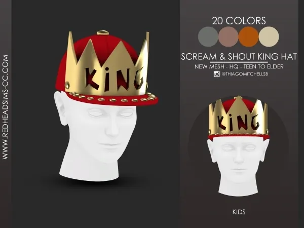 Alpha SCREAM SHOUT KING HAT KIDS by redheadsims - The Sims 4 Custom Content