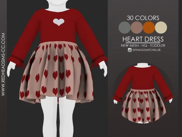 Alpha HEART DRESS by redheadsims - The Sims 4 Custom Content