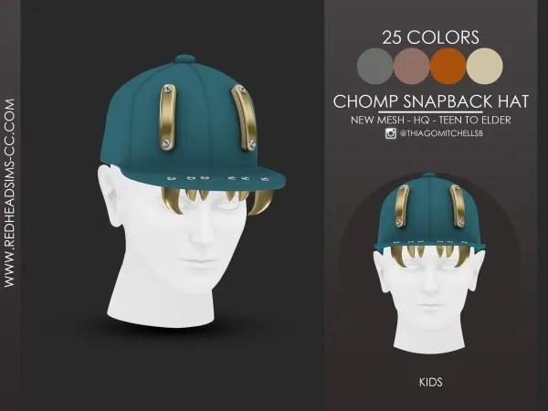 Alpha CHOMP SNAPBACK HAT KIDS by redheadsims - The Sims 4 custom content