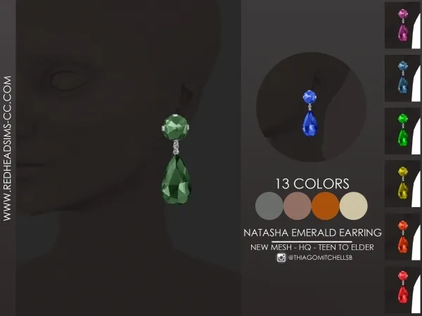 Maxis Match NATASHA EMERALD EARRING by redheadsims - The Sims 4 Custom Content