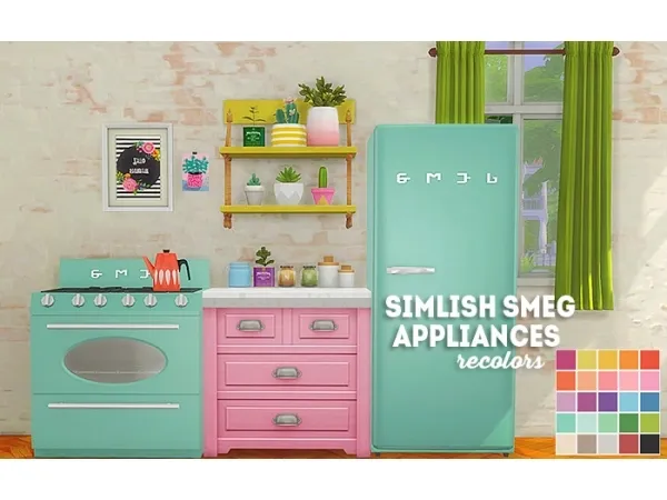 Maxis Match simlish smeg appliances recolors by simsfinds - The Sims 4 Custom Content