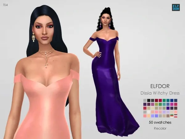 Alpha Dissia Witchy Dress Retexure by elfdor - The Sims 4 Custom Content