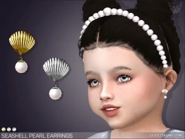 Alpha Seashell Pearl Earrings For Toddlers by giuliettasims - The Sims 4 Custom Content