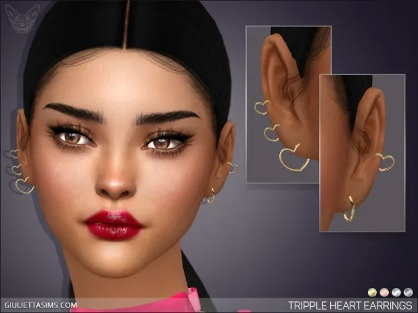 Alpha TRIPLE HEART EARRINGS by giuliettasims - The Sims 4 Custom Content