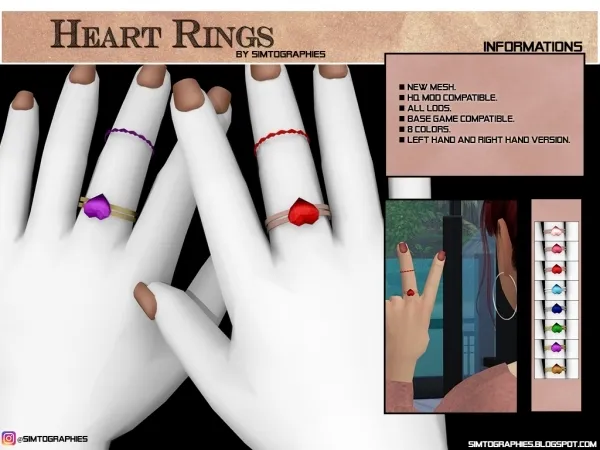 Alpha Heart Rings UPDATED by simtographies - The Sims 4 custom content