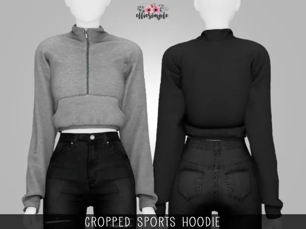 Alpha Elliesimple Cropped Sports Hoodie by elliesimple - The Sims 4 Custom Content