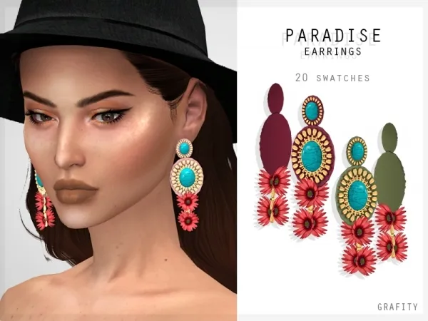 Alpha Paradise Earrings by grafity-cc - The Sims 4 Custom Content