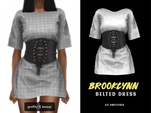 Alpha Brooklynn Belted Dress by grafity-cc - The Sims 4 Custom Content