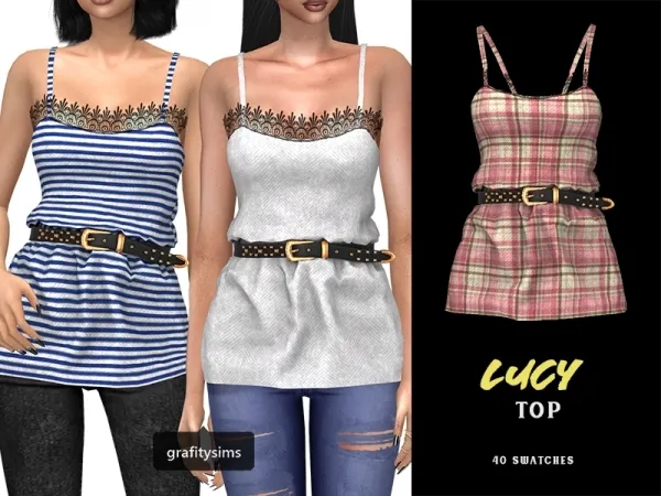 Alpha Lucy Belted Top by grafity-cc - The Sims 4 Custom Content