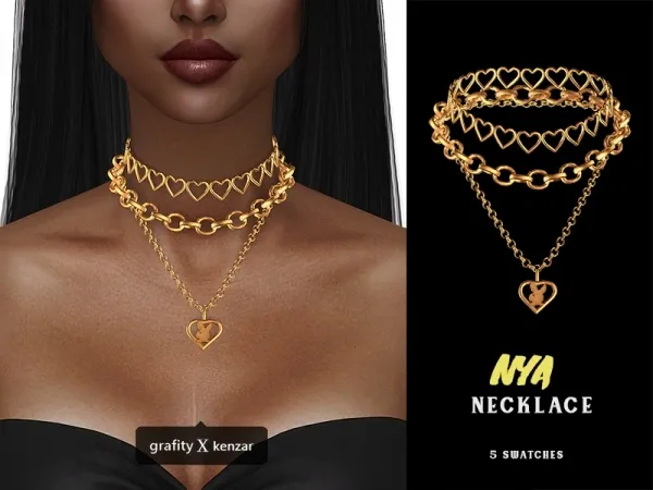 Alpha Nya Layered Necklace by grafity-cc - The Sims 4 Custom Content