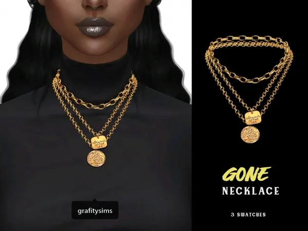 Alpha Gone Layered Necklace by grafity-cc - The Sims 4 Custom Content