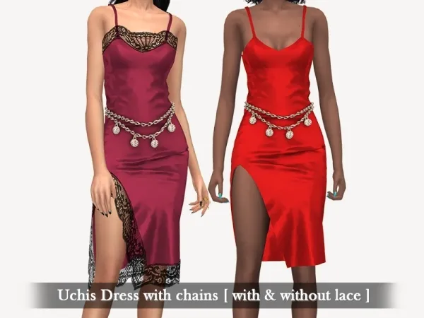 Alpha Uchis Dress With Chains [ With and Without Lace ] by grafity-cc - The Sims 4 Custom Content