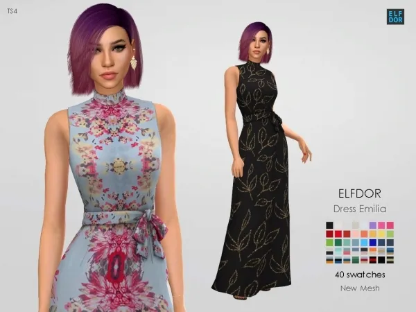 Alpha Dress Emilia by elfdor - The Sims 4 Custom Content