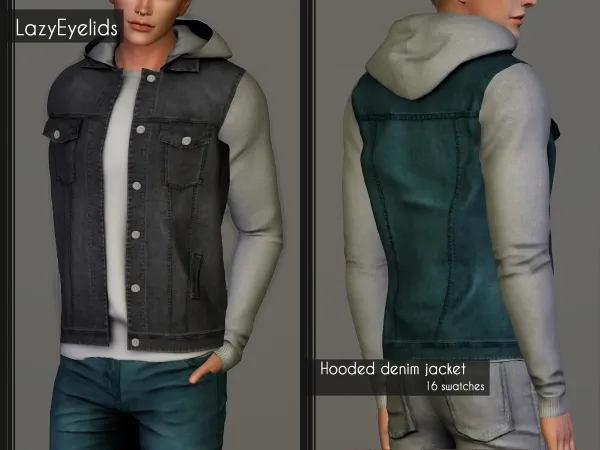 Alpha Hooded denim jacket by lazyeyelids - The Sims 4 Custom Content