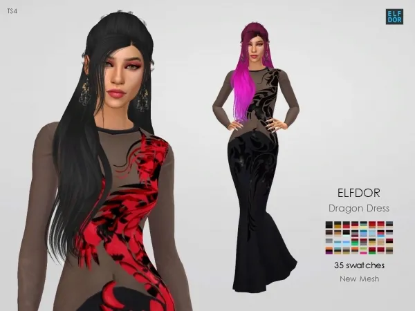 Maxis Match Dragon Dress by elfdor - The Sims 4 Custom Content