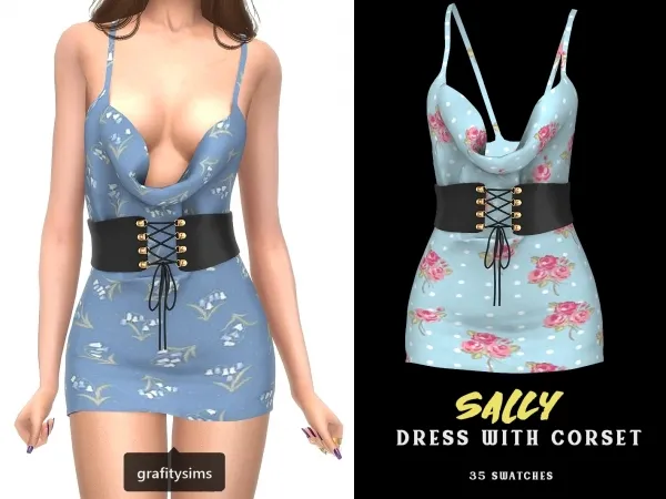 Alpha Sally Dress with Corset by grafity-cc - The Sims 4 Custom Content