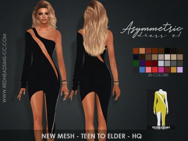 Alpha ASYMMETRIC DRESS V1 by redheadsims - The Sims 4 Custom Content