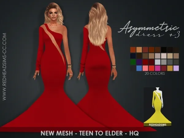 Alpha ASYMMETRIC DRESS V3 by redheadsims - The Sims 4 Custom Content