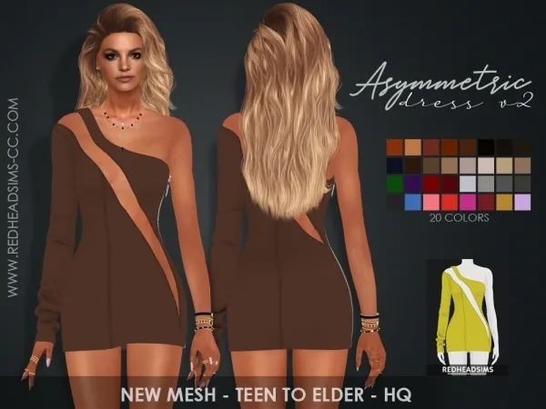 Alpha ASYMMETRIC DRESS V2 by redheadsims - The Sims 4 Custom Content
