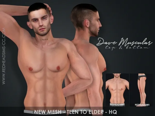 Alpha DAVE MUSCULAR TOPBOTTOM by redheadsims - The Sims 4 Custom Content