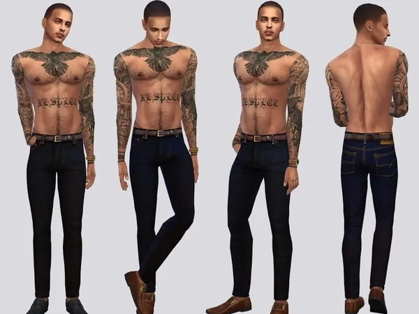 Maxis Match Formal Belted Dark Jeans - The Sims 4 Custom Content