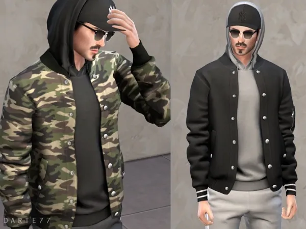 Alpha Bomber Jacket with Hoodie Cap by simsfinds - The Sims 4 Custom Content