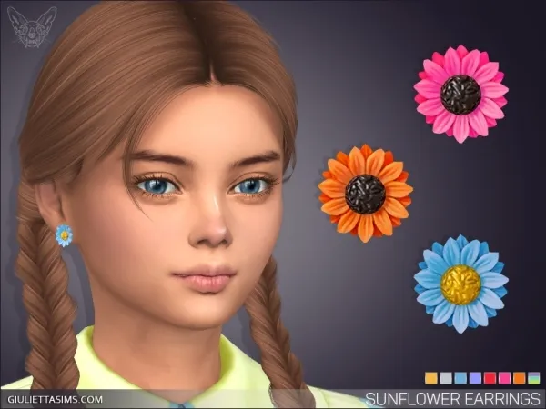 Alpha Sunflower Stud Earrings For Kids - The Sims 4 Custom Content