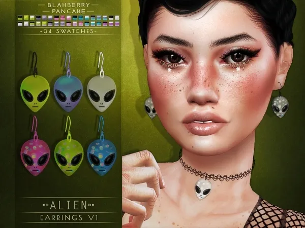 Alpha Blahberry Pancake Alien Earrings V1 by blahberry-pancake - The Sims 4 Custom Content