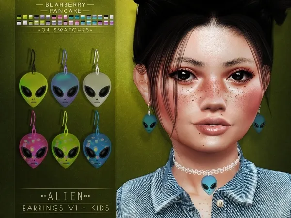 Alpha Blahberry Pancake Alien Earrings V1 KIDS by blahberry-pancake - The Sims 4 Custom Content
